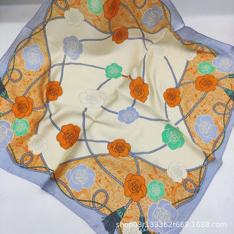 Spring, Classic Printed 70 Square Scarf Popular Scarf Long Gauze Scarf Silk Scarf Neck Protector Warm Scarf For Women - Image 5